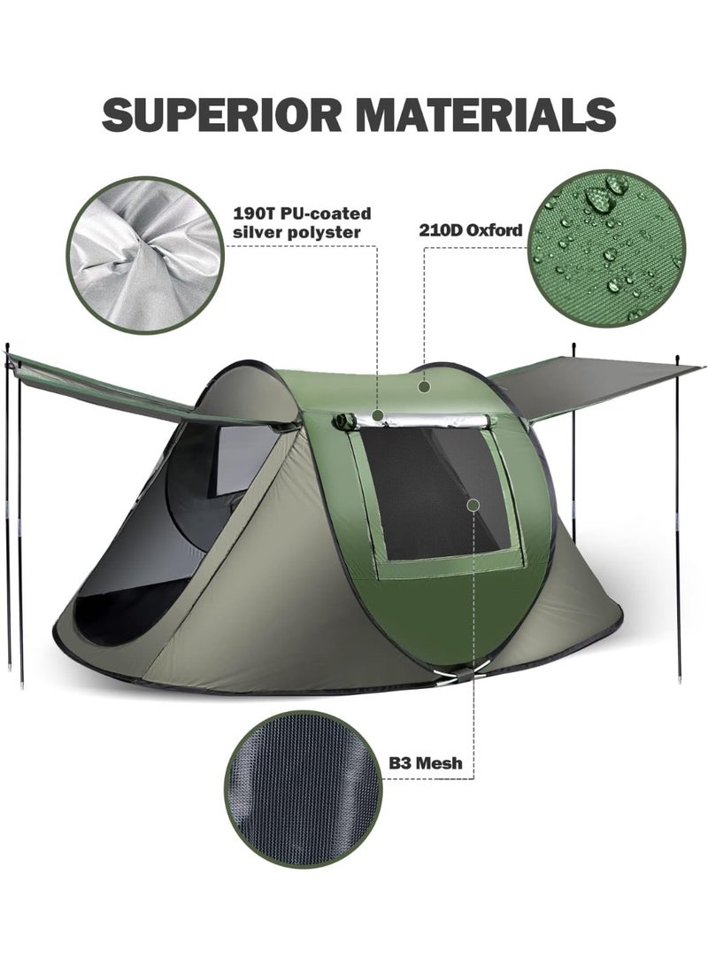 Arabest Pop Up Camping Tent, 2-3 Person Shelter with Dual Door Vestibules, Green | Sets up in 1 second with SPF 50 silver-coated fabric, 2000mm light-rain protection, mesh doors, windows and carry bag. - Image 4