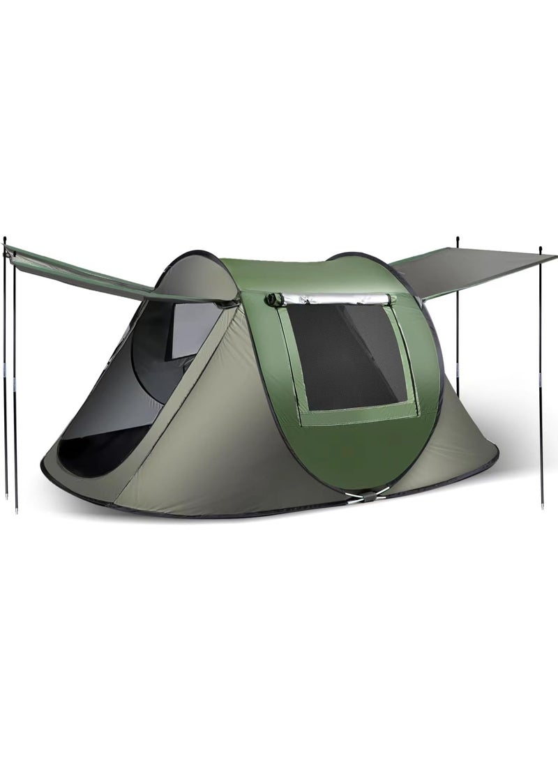 Arabest Pop Up Camping Tent, 2-3 Person Shelter with Dual Door Vestibules, Green | Sets up in 1 second with SPF 50 silver-coated fabric, 2000mm light-rain protection, mesh doors, windows and carry bag. - Image 1