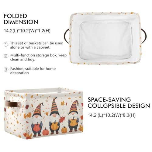 Aslsiy Storage Basket Gnome and Pumpkins Autumn Nursery Bins Apricot Baby Box Canvas Clothes Shelf Basket Laundry Hampers 1 Pcs - Image 3