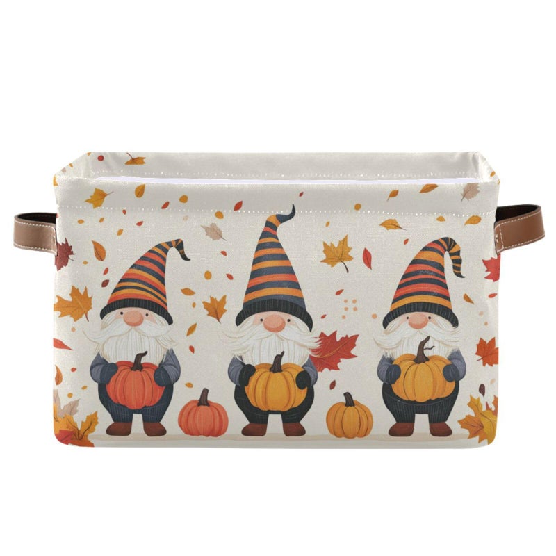 Aslsiy Storage Basket Gnome and Pumpkins Autumn Nursery Bins Apricot Baby Box Canvas Clothes Shelf Basket Laundry Hampers 1 Pcs - Image 2