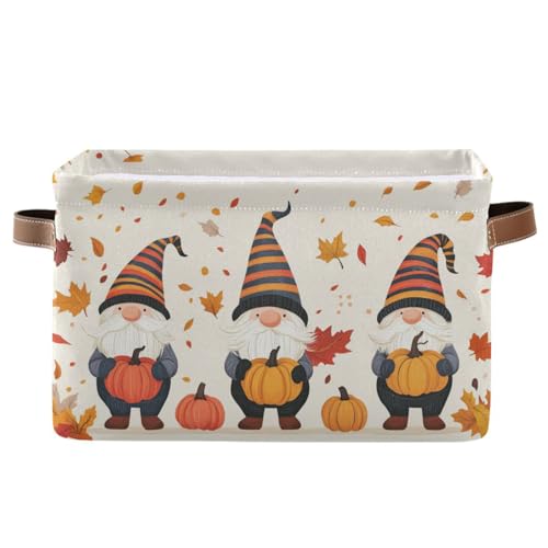Aslsiy Storage Basket Gnome and Pumpkins Autumn Nursery Bins Apricot Baby Box Canvas Clothes Shelf Basket Laundry Hampers 1 Pcs - Image 1