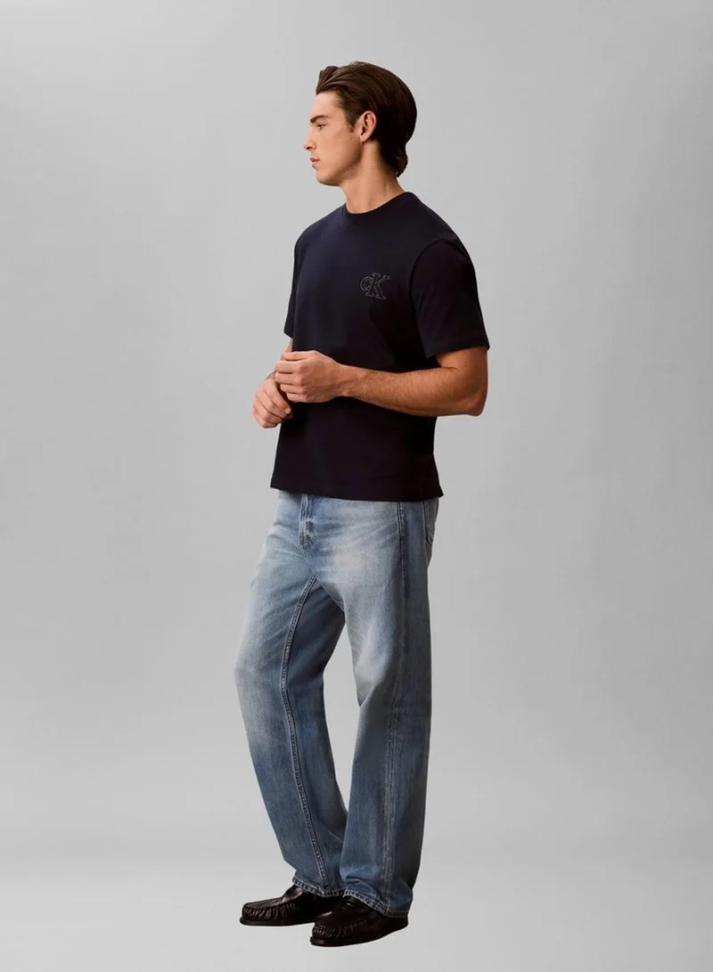 Calvin Klein Jeans Dark Sapphire Relaxed Embossed Logo T-Shirt for Men | Best Price UAE