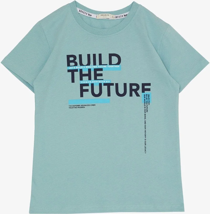 Breeze Boy's Shorts Set with Text Printed Pockets, Age 8-14, Water Green