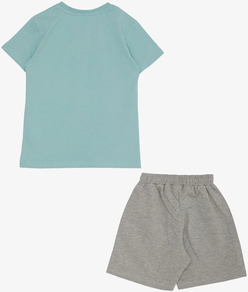 Breeze Boy's Shorts Set with Text Printed Pockets, Age 8-14, Water Green