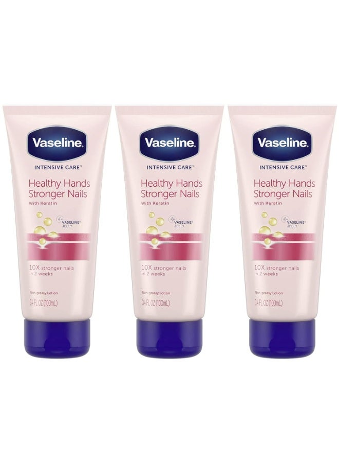 Vaseline Lotion, Healthy Hands Stronger Nails with Keratin 3-Pack – Intensive Care Hand Lotion with Petroleum Jelly, 3.4 Oz Ea - Image 1