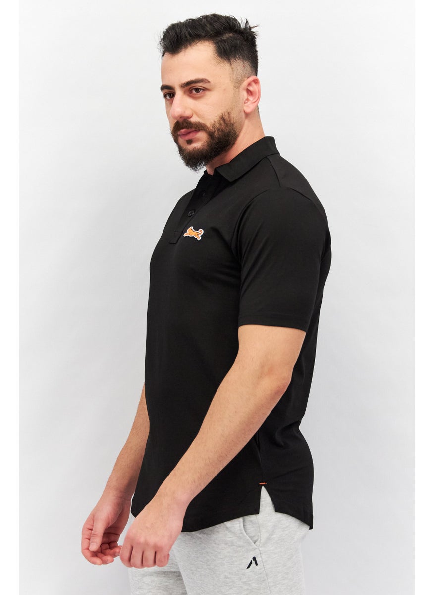 Le tigre - Men Regular Fit Brand Logo Short Sleeves Polo Shirt, Black - Image 1