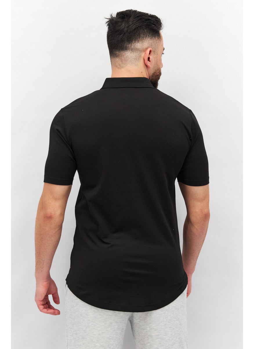 Le tigre - Men Regular Fit Brand Logo Short Sleeves Polo Shirt, Black - Image 1