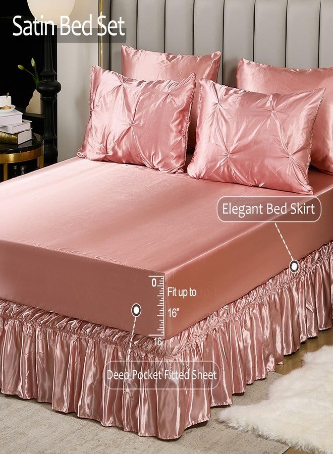 Bedbay Pink Satin Queen Comforter Set 10 Pcs,Bed in a Bag Queen,Pinch Pleat Bedding Set,Home Decor,Pintuck Luxury Bed Comforter Set,Soft Silky Down Alternative Comforter Bed Set for All Seasons - Image 5