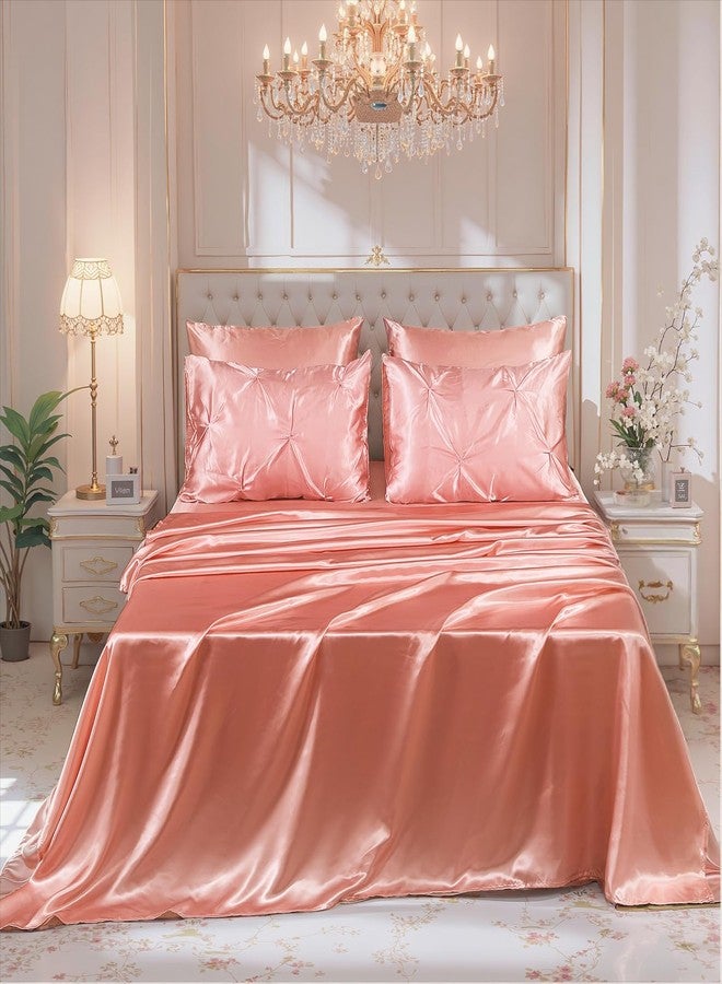 Bedbay Pink Satin Queen Comforter Set 10 Pcs,Bed in a Bag Queen,Pinch Pleat Bedding Set,Home Decor,Pintuck Luxury Bed Comforter Set,Soft Silky Down Alternative Comforter Bed Set for All Seasons - Image 3