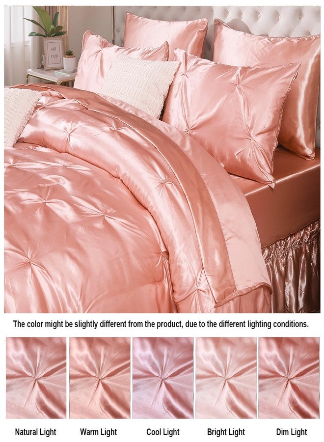 Bedbay Pink Satin Queen Comforter Set 10 Pcs,Bed in a Bag Queen,Pinch Pleat Bedding Set,Home Decor,Pintuck Luxury Bed Comforter Set,Soft Silky Down Alternative Comforter Bed Set for All Seasons - Image 4