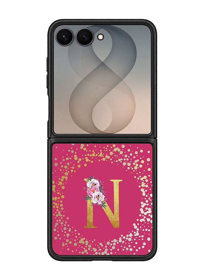Stylizedd Rugged Case for Samsung Galaxy Z Flip8- Slim Fit Hybrid Rubber Cover Floral Monogram - N (Deep Pink)