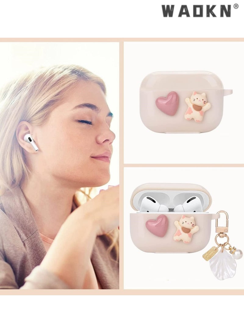 WAOKN Cute AirPod Pro 2 Case with Shell Pearl Keychain, Love Cat Design TPU Cover, Compatible with AirPods Pro 2nd Generation 2022, Stylish Protective Case for Women and Girls, Ideal Gift for Fashion Lovers, Enhances Grip and Aesthetics - Image 2