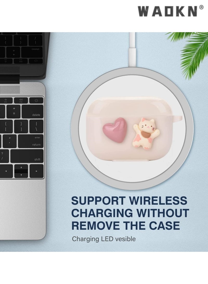 WAOKN Cute AirPod Pro 2 Case with Shell Pearl Keychain, Love Cat Design TPU Cover, Compatible with AirPods Pro 2nd Generation 2022, Stylish Protective Case for Women and Girls, Ideal Gift for Fashion Lovers, Enhances Grip and Aesthetics - Image 5