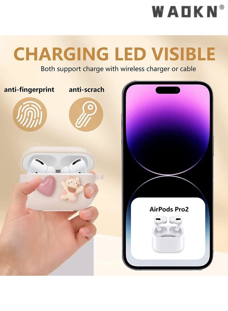 WAOKN Cute AirPod Pro 2 Case with Shell Pearl Keychain, Love Cat Design TPU Cover, Compatible with AirPods Pro 2nd Generation 2022, Stylish Protective Case for Women and Girls, Ideal Gift for Fashion Lovers, Enhances Grip and Aesthetics - Image 3