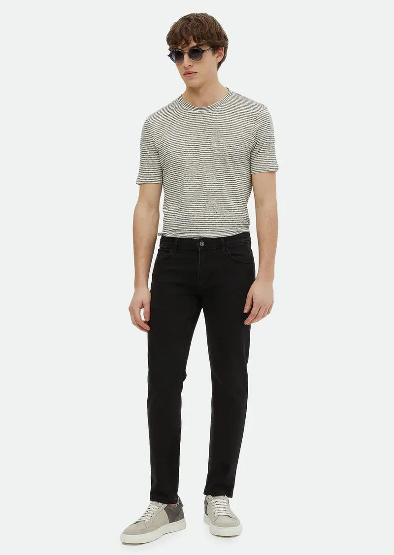 RAMSEY Black Slim Fit Denim Cotton Blended Trousers