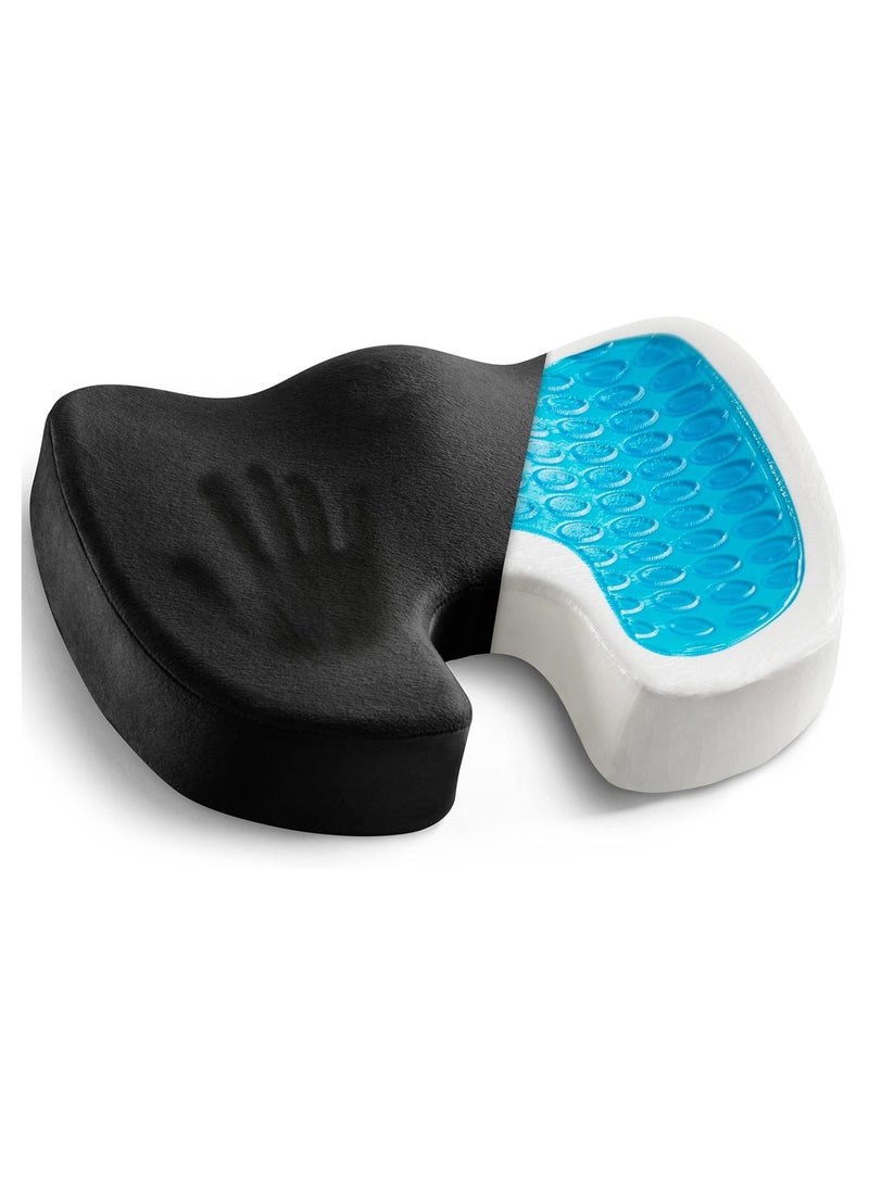 NNEWVANTE وسادة مقعد معززة بالجل - وسادة كرسي مكتب - وسادة جل غير قابلة للانزلاق ورغوة ذاكرة لتخفيف ألم العصعص - وسادة كرسي مكتب وكرسي سيارة - تخفيف عرق النسا وآلام الظهر (أسود) - Image 1