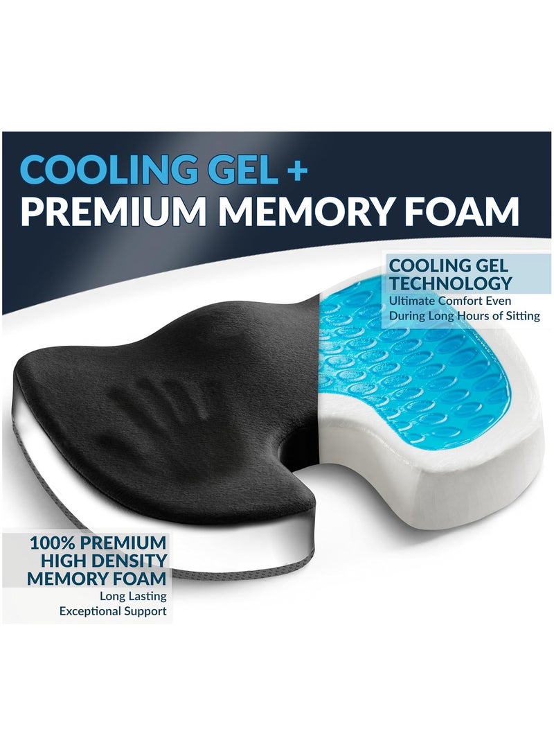 NNEWVANTE وسادة مقعد معززة بالجل - وسادة كرسي مكتب - وسادة جل غير قابلة للانزلاق ورغوة ذاكرة لتخفيف ألم العصعص - وسادة كرسي مكتب وكرسي سيارة - تخفيف عرق النسا وآلام الظهر (أسود) - Image 2