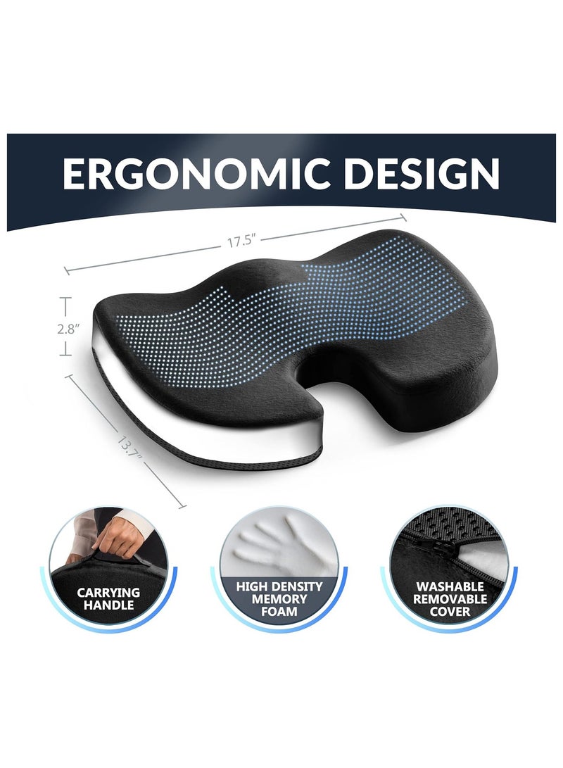 NNEWVANTE وسادة مقعد معززة بالجل - وسادة كرسي مكتب - وسادة جل غير قابلة للانزلاق ورغوة ذاكرة لتخفيف ألم العصعص - وسادة كرسي مكتب وكرسي سيارة - تخفيف عرق النسا وآلام الظهر (أسود) - Image 4