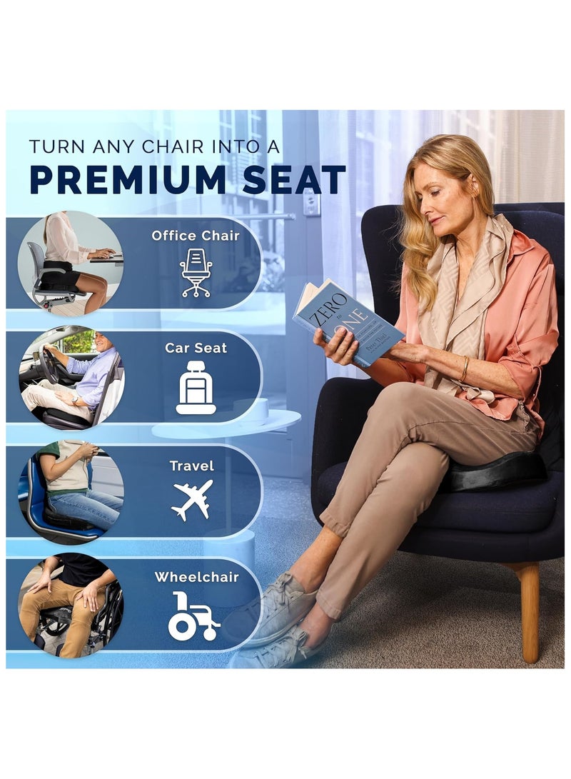 NNEWVANTE وسادة مقعد معززة بالجل - وسادة كرسي مكتب - وسادة جل غير قابلة للانزلاق ورغوة ذاكرة لتخفيف ألم العصعص - وسادة كرسي مكتب وكرسي سيارة - تخفيف عرق النسا وآلام الظهر (أسود) - Image 5