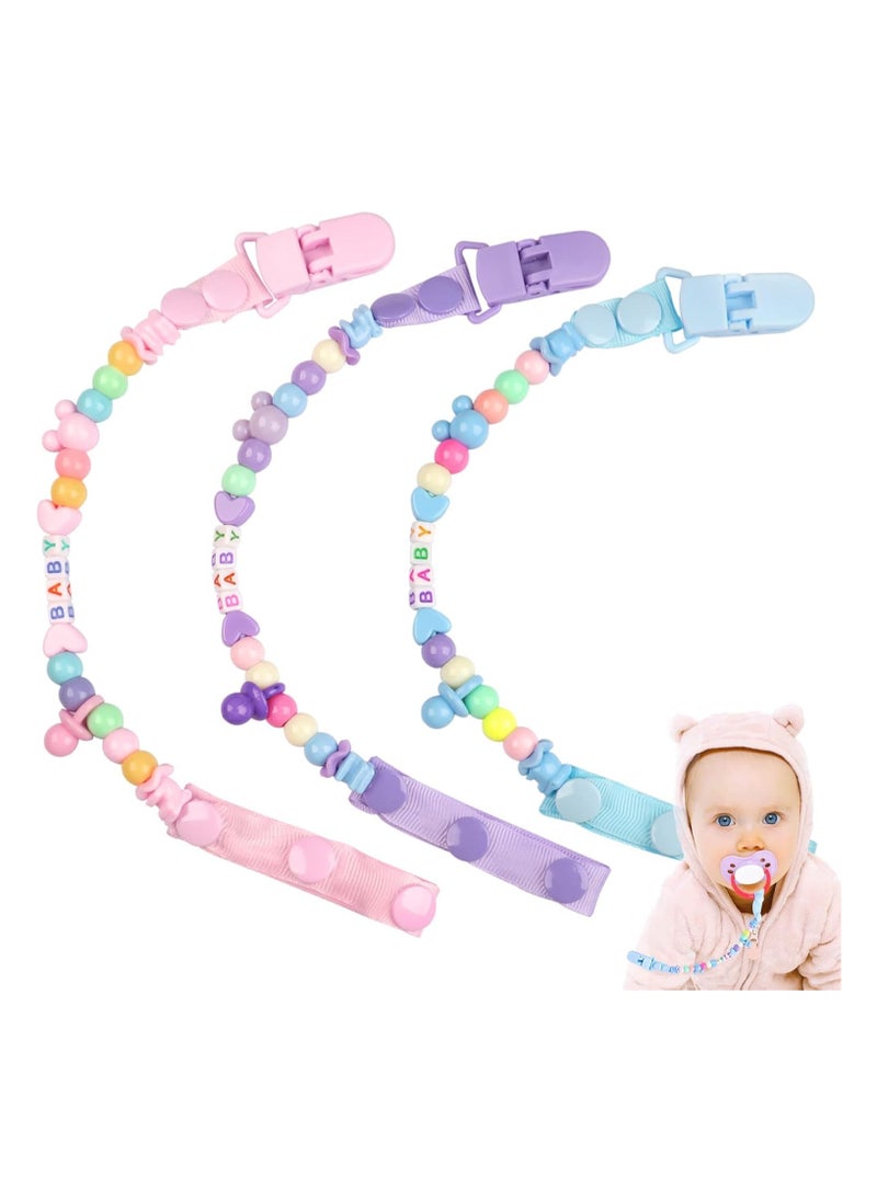 BLOOMING TIME 3 Pcs Baby Beads Chain Rope, Anti-Drop Pacifier Clip for Boys and Girls, BPA-Free and Unisex (Random Color)  - Image 1