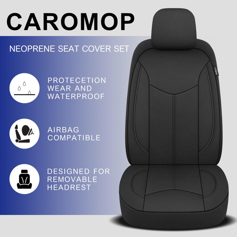 CAROMOP غطاء مقعد السيارة CAROMOP من النيوبرين لمقعدين أماميين، أغطية مقاعد مقاومة للماء للسيارات، تناسب عالمي لمعظم أغطية داخلية السيارات - سيدان شاحنة SUV (أسود) - Image 4