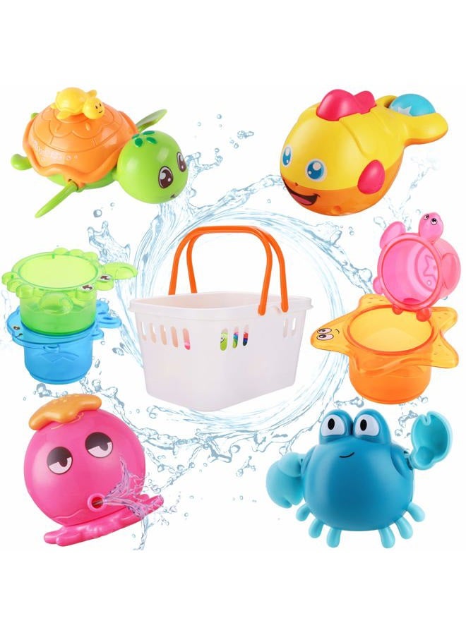 iPlay, iLearn Baby Bath Toys, Fun Bath Time Tub Toys w/ Organizer, Kids Wind Up Water Toys, Stacking Cups, Gifts for 6, 9, 12, 18 Months 1, 2 Years, Toddlers, Girls, Boys - Image 1