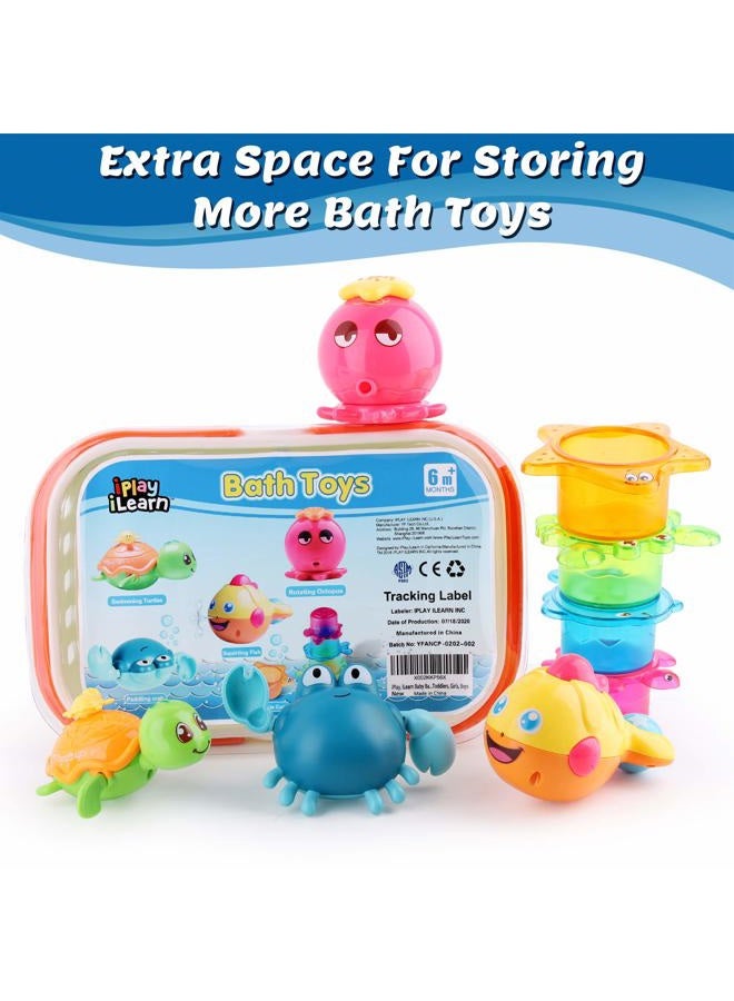 iPlay, iLearn Baby Bath Toys, Fun Bath Time Tub Toys w/ Organizer, Kids Wind Up Water Toys, Stacking Cups, Gifts for 6, 9, 12, 18 Months 1, 2 Years, Toddlers, Girls, Boys - Image 5