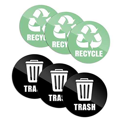 Ruimou 6Pcs Recycle and Trash Logo Stickers 5inch Waterproof for Metal Or Plastic Bins, Home, Office, Kitchen, Indoor and Outdoor - Image 1