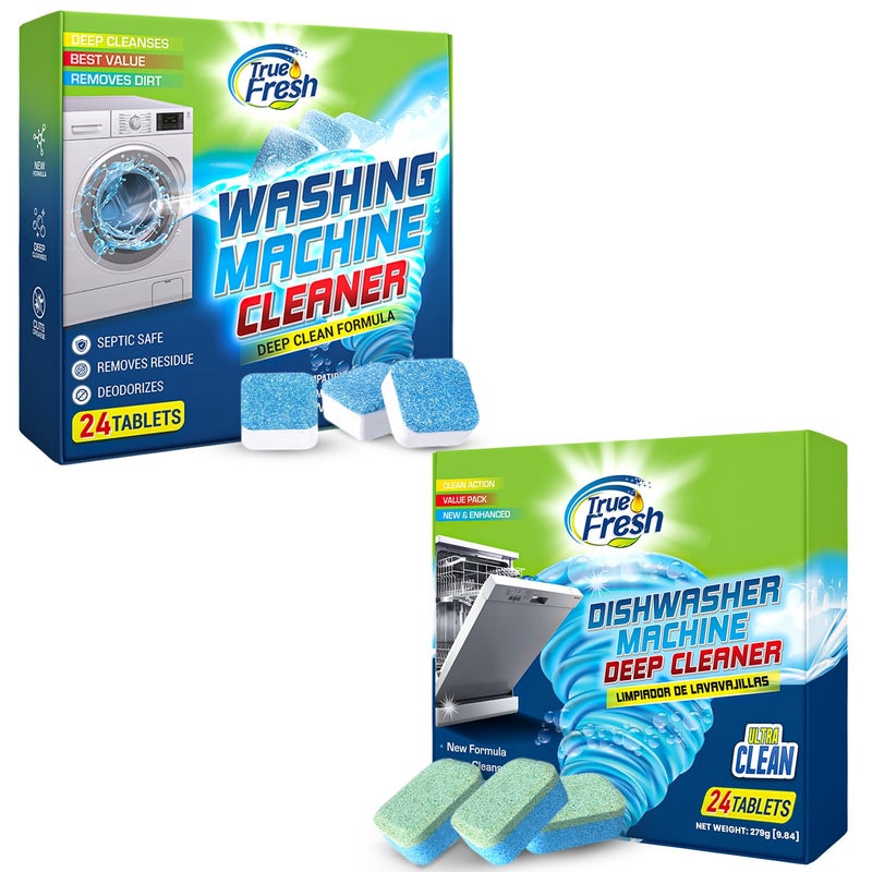 True Fresh Washing Machine Cleaner & Dishwasher Cleaner Tablets - 48-Pack Bundle Compatible with Front Loader - Top Loader & He Machines and all Dishwashers Removes Buildup Lime Scales and residues - Septic Safe - Image 1