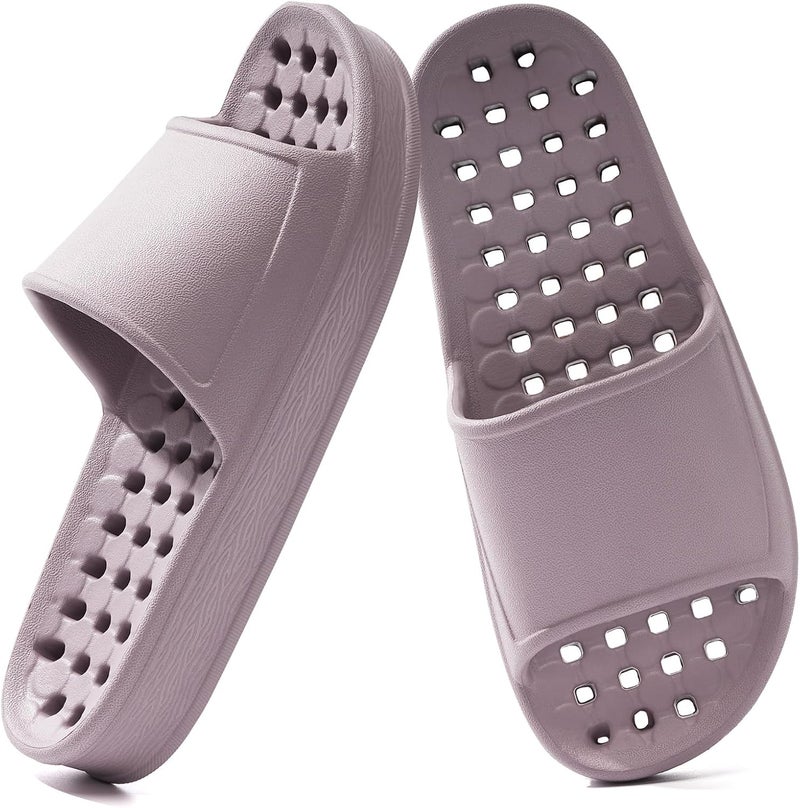 GETOEU Shower Shoes for Women and Men with Drain Holes Massage Slide Sandals Soft Cushioned Anti-Slip Pool Slides Comfort Thick Soled Gym Shower Shoes Quick Drying Bathroom Spa Slippers - Image 1