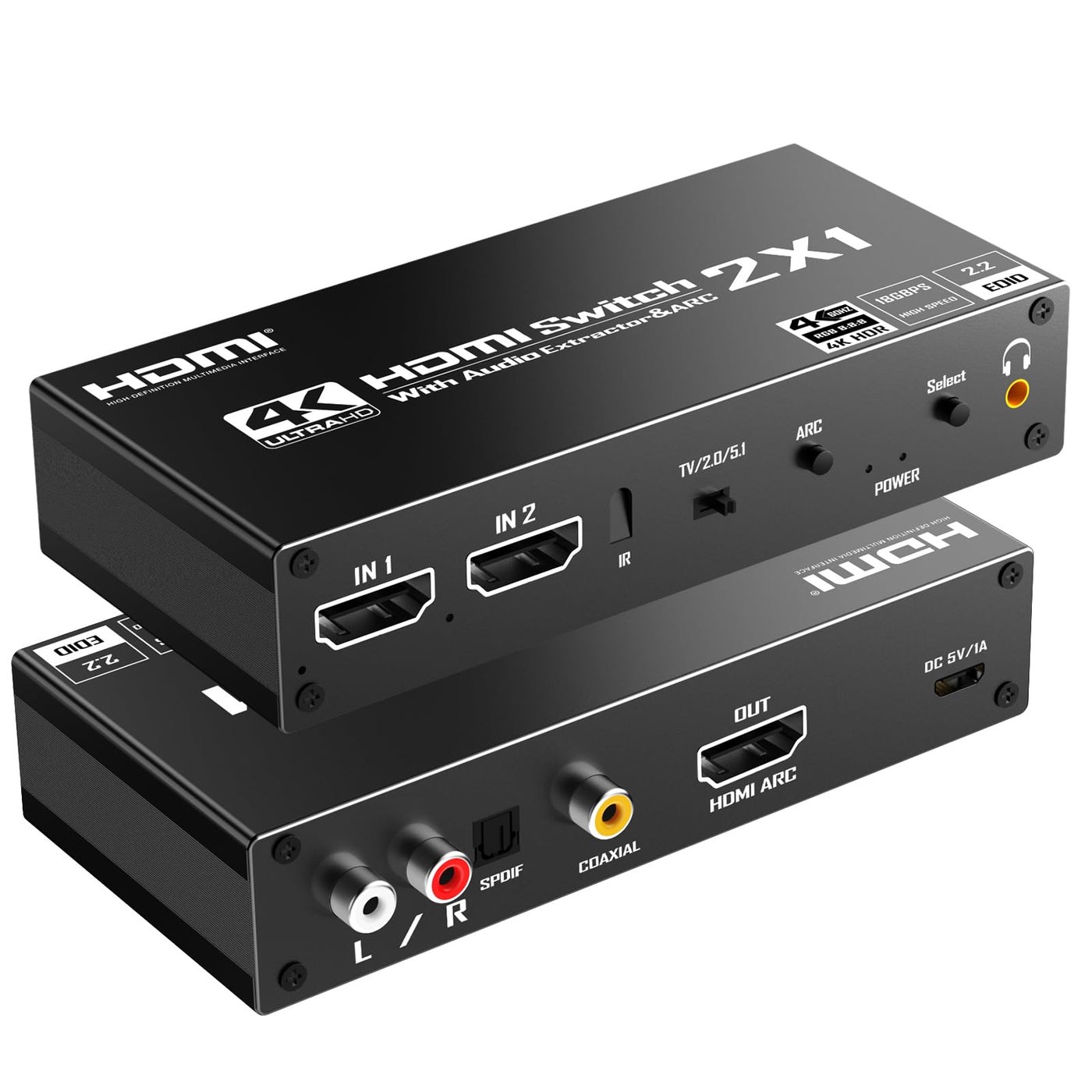 PERESAL HDMI Switch eARC Audio Extractor, 4K@60hz HDMI Audio Splitter with Remote, Support 7.1 Channel Audio/Optical Toslink SPDIF/Coaxial Converter HDR