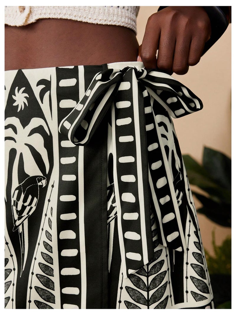 MakeMeChic Women's Summer Boho Wrap Mini Skirt Beach Vacation Short Skirts Black Boho X-Small - Image 2