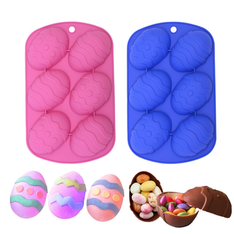 muyulin 2 Pack Large Easter Egg Silicone Molds  Chocolate Covered Cocoa Bomb Mould  for Baking Cake  Cupcake  Jello  Bombs  Candy  Soap with Kids and Family for Easter Party  2 Color  - Image 1