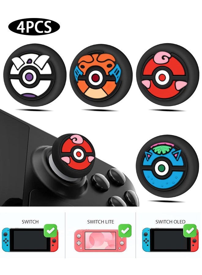 Wffo 4 Pieces Thumb Grip Stick Cover - for Nintendo Switch Thumb Grips - Wireless Controllers Game Remote Joystick Cap - Cute Cartoon Anime Design - Kawaii 3D Silicone Joystick Caps Joycon Controller Button Covers - for Nintendo Switch/OLED/Switch Lite - for Boys Girls Kids Teens - Image 1