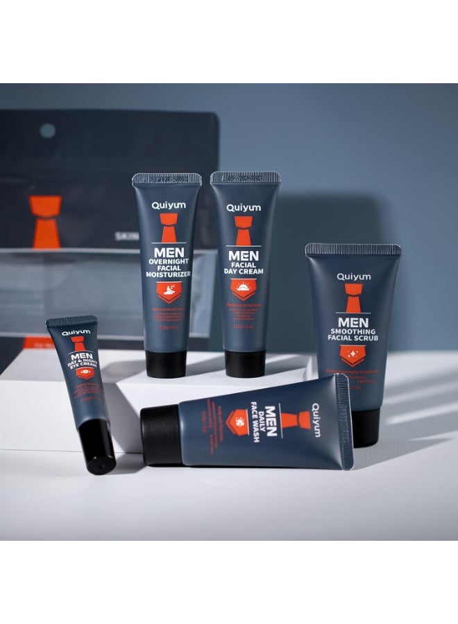 QUIYUM Face Skin Care Set for Men, 5 Pcs Mens Moisturiser Face Gift Set, Travel Size Skincare Kit, with Cleanser, Scrub, Eye Cream, Day Cream & Overnight Facial Moisturizer - Image 1