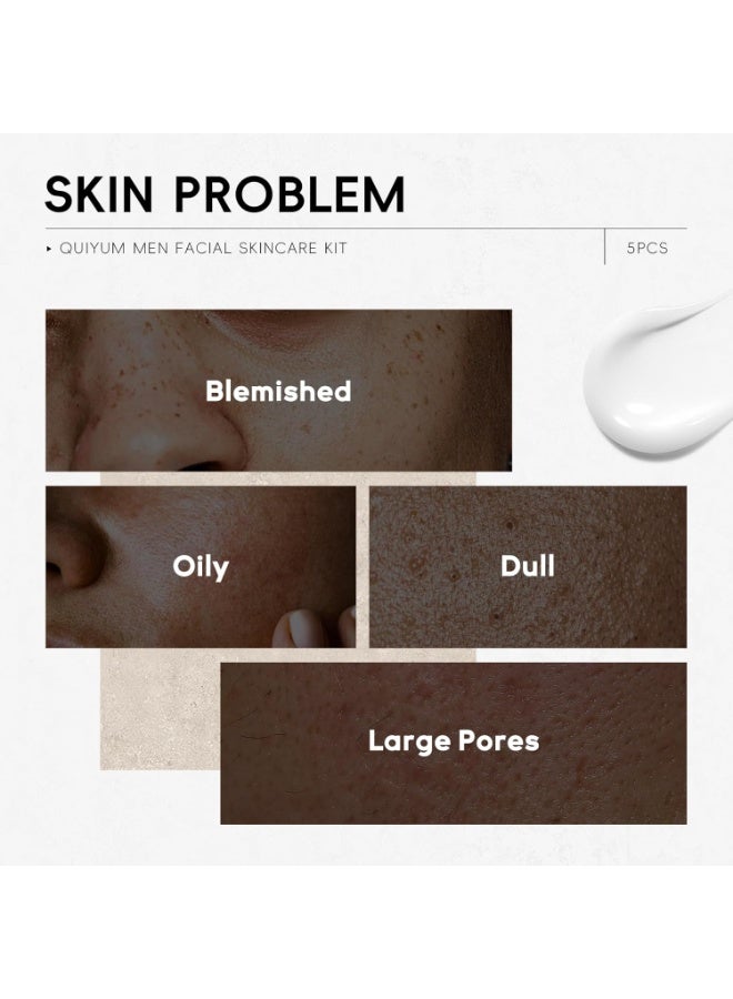 QUIYUM Face Skin Care Set for Men, 5 Pcs Mens Moisturiser Face Gift Set, Travel Size Skincare Kit, with Cleanser, Scrub, Eye Cream, Day Cream & Overnight Facial Moisturizer - Image 3