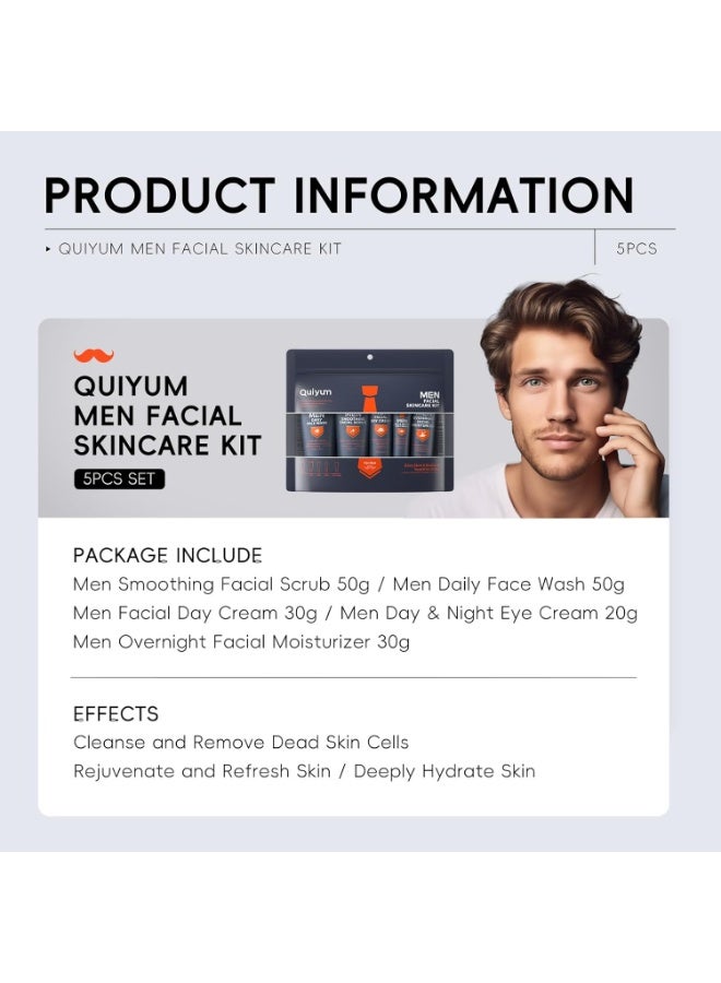 QUIYUM Face Skin Care Set for Men, 5 Pcs Mens Moisturiser Face Gift Set, Travel Size Skincare Kit, with Cleanser, Scrub, Eye Cream, Day Cream & Overnight Facial Moisturizer - Image 5