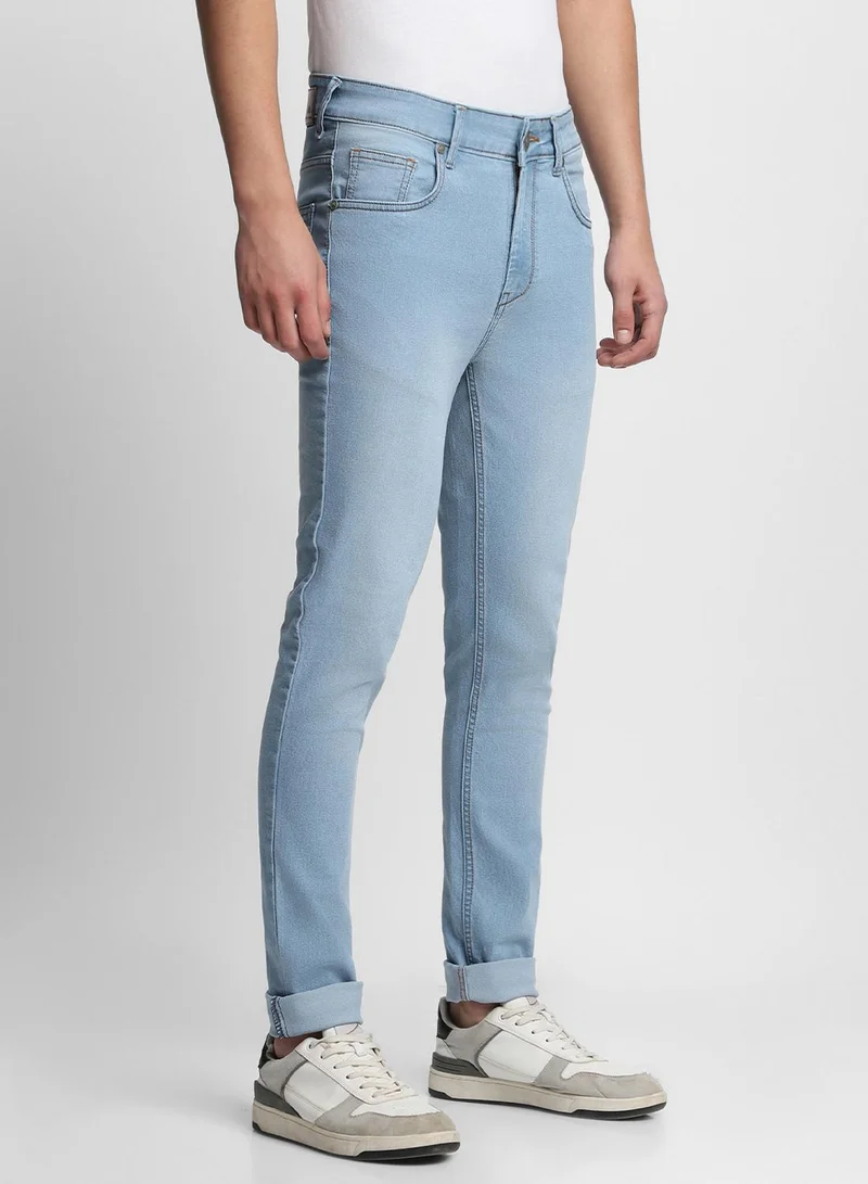 Dennis Lingo Slim Fit Indigo Men's Cotton Poly Stretch Jeans with Button & Zip Closure