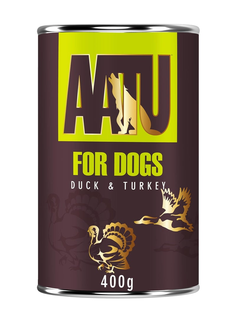 AATU - 90/10 Wet Dog Food in a Tin - Duck & Turkey (6x400g) - Grain Free Recipe - No Artificial Ingredients - Good for Low Maintenance Feeding - Image 1