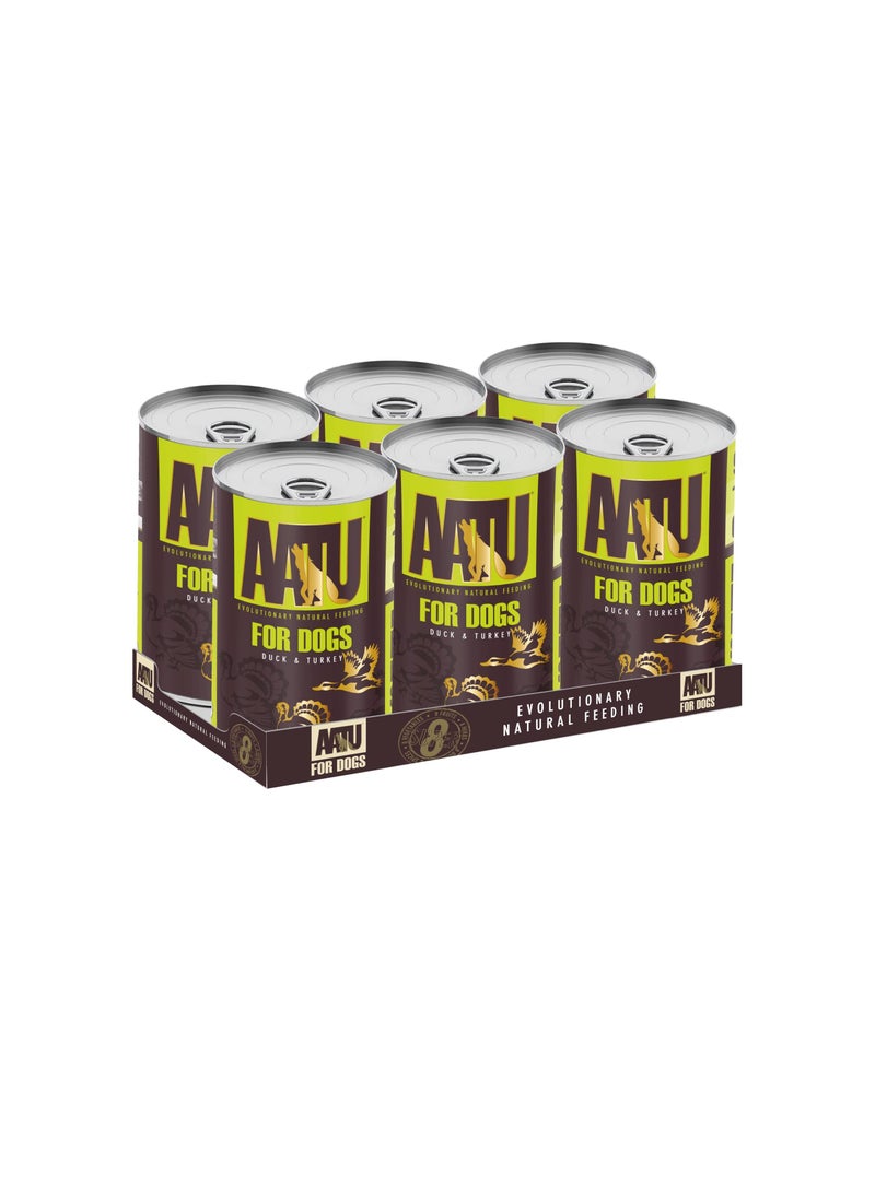 AATU - 90/10 Wet Dog Food in a Tin - Duck & Turkey (6x400g) - Grain Free Recipe - No Artificial Ingredients - Good for Low Maintenance Feeding - Image 1
