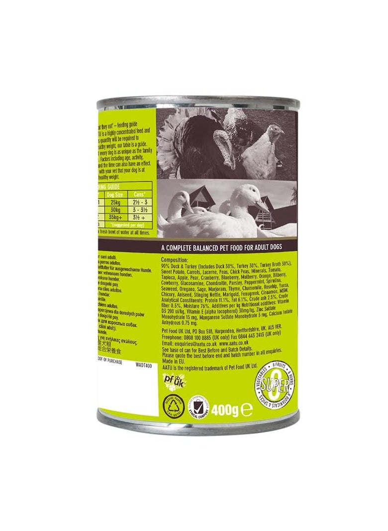 AATU - 90/10 Wet Dog Food in a Tin - Duck & Turkey (6x400g) - Grain Free Recipe - No Artificial Ingredients - Good for Low Maintenance Feeding - Image 1