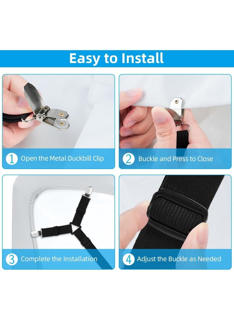 موثوقية التنبؤ أشرطة شراشف السرير، مشابك شراشف متقاطعة ومشابك شراشف مرنة، مشابك شراشف السرير، 2 قطعة/مجموعة، أسود - Image 4