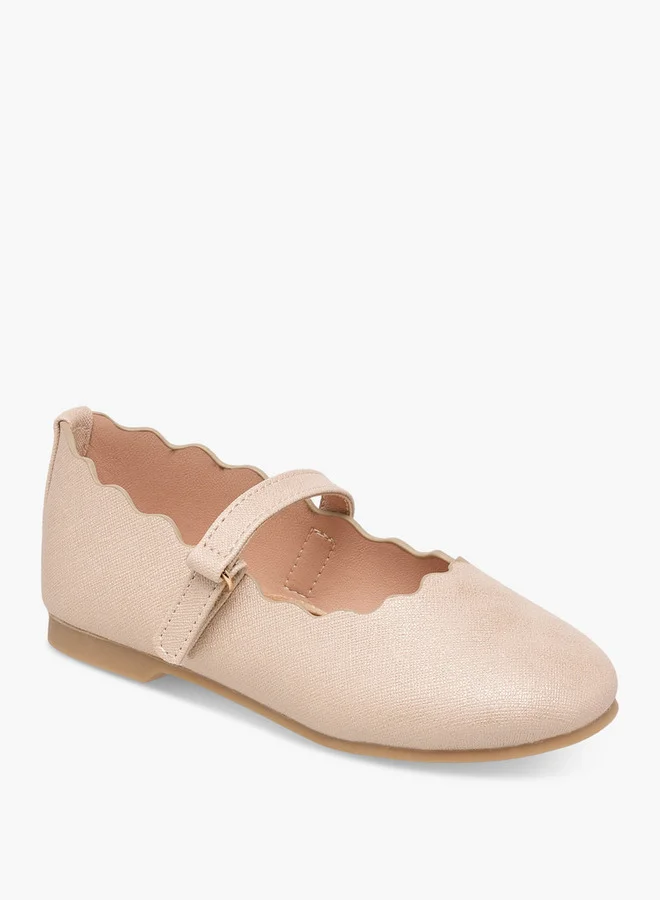 JUNIORS Girls Scallop Hem Ballerina Shoes with Hook and Loop Closure