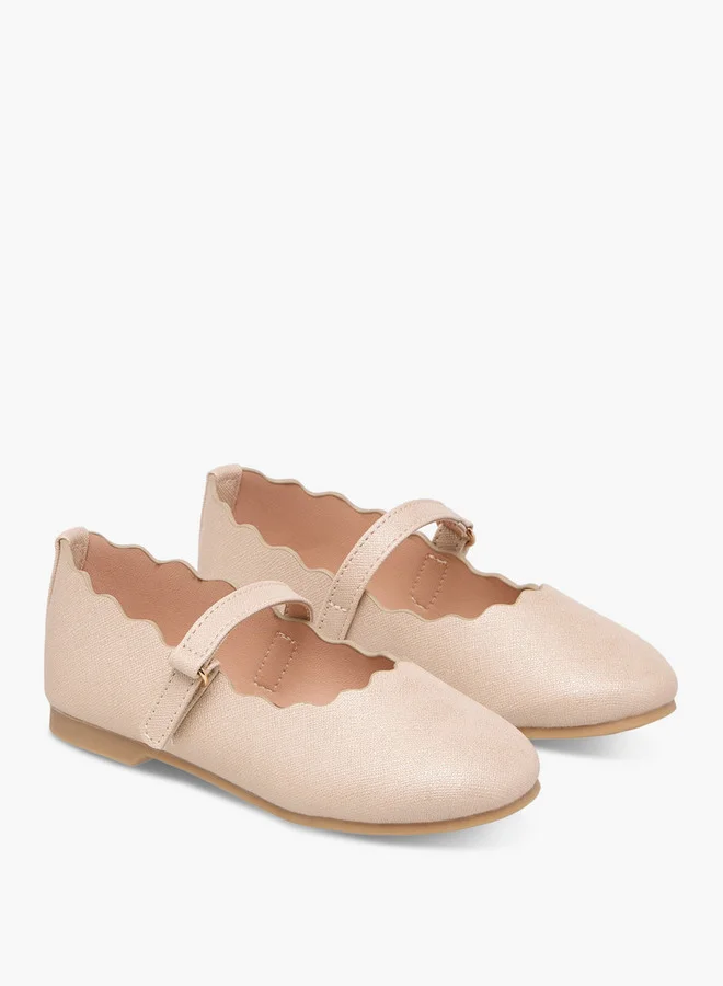 JUNIORS Girls Scallop Hem Ballerina Shoes with Hook and Loop Closure