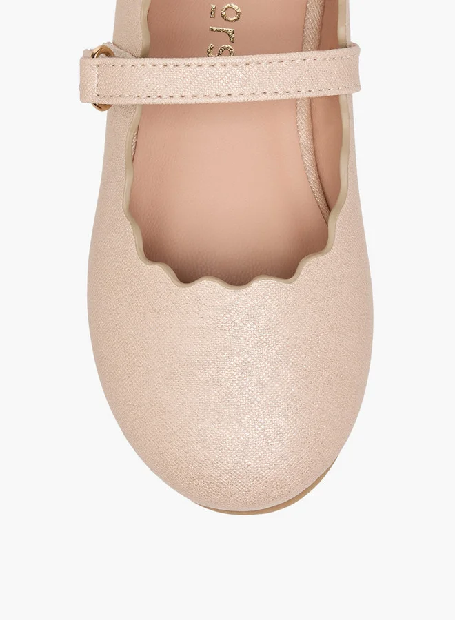 JUNIORS Girls Scallop Hem Ballerina Shoes with Hook and Loop Closure