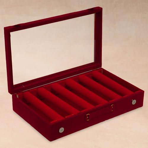 Kuber Industries Wooden Bangle Box For Woman|6 Rod Bangle Storage Box Organizer|Transaprent Lid & Handle|MAROON - Image 1