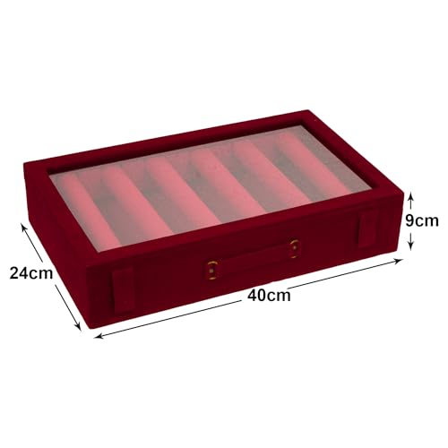 Kuber Industries Wooden Bangle Box For Woman|6 Rod Bangle Storage Box Organizer|Transaprent Lid & Handle|MAROON - Image 3