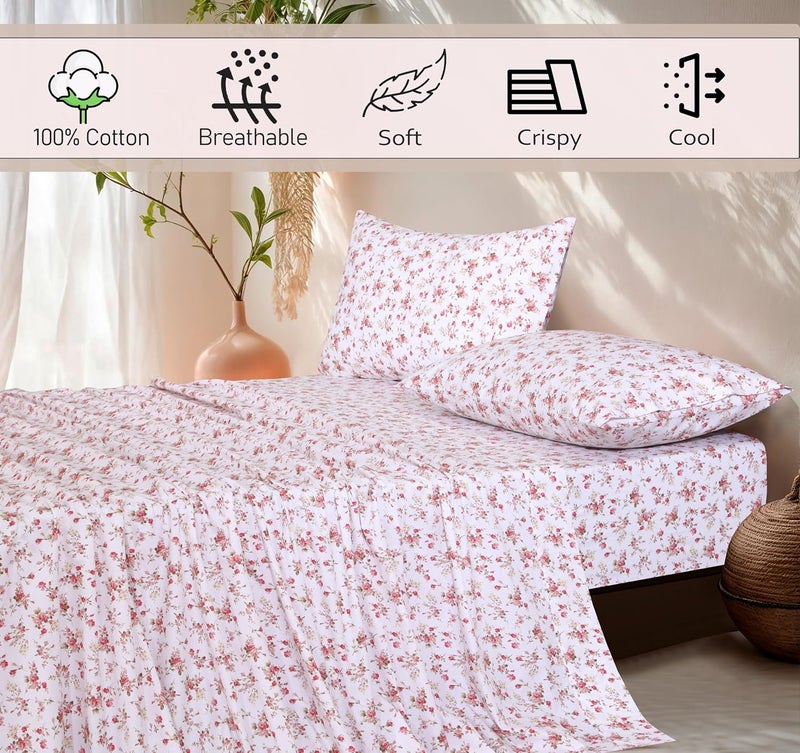 RUVANTI 100% Cotton Sheets - Crispy Cooling Percale Sheets for King Size Bed, Breathable & Durable King Sheet Set, 16 Inches Deep Pocket Bed Sheets, Bouquet, 4 Pieces - Image 5