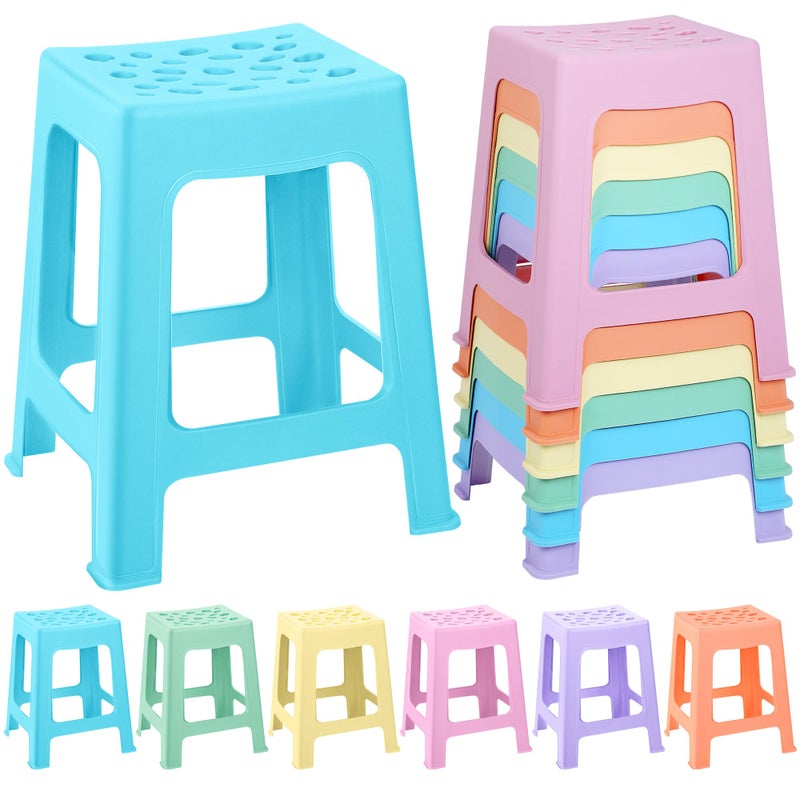 TURSTIN 6 Pack Plastic Stools 16.9 Inch 6 Macaron Colored Nesting Stools Portable Backless Bar Stool Flexible Seating Chairs for Classroom Office Home - Image 1