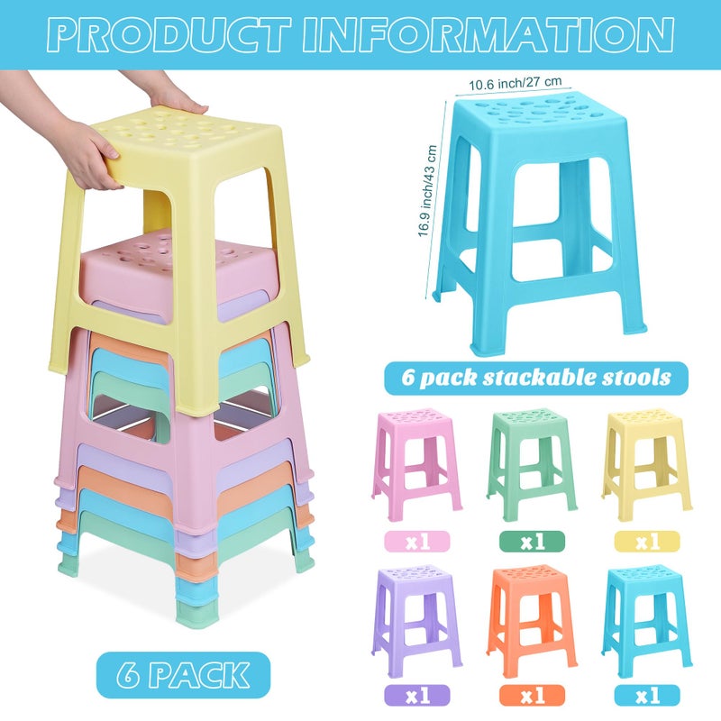 TURSTIN 6 Pack Plastic Stools 16.9 Inch 6 Macaron Colored Nesting Stools Portable Backless Bar Stool Flexible Seating Chairs for Classroom Office Home - Image 2